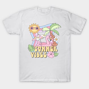 Sunny Summer Vibes with Pink Flamingo and Tropical Palms T-Shirt